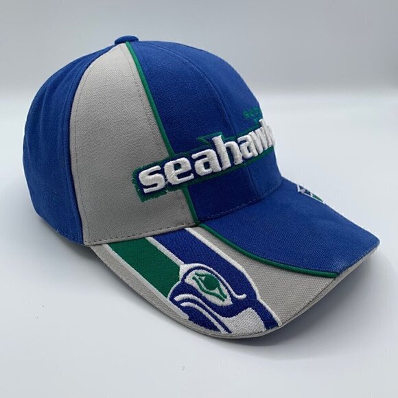 Seattle Seahawks NFL Vintage Blue Gray Reebok Adjustable Strapback Hat - Picture 3 of 7